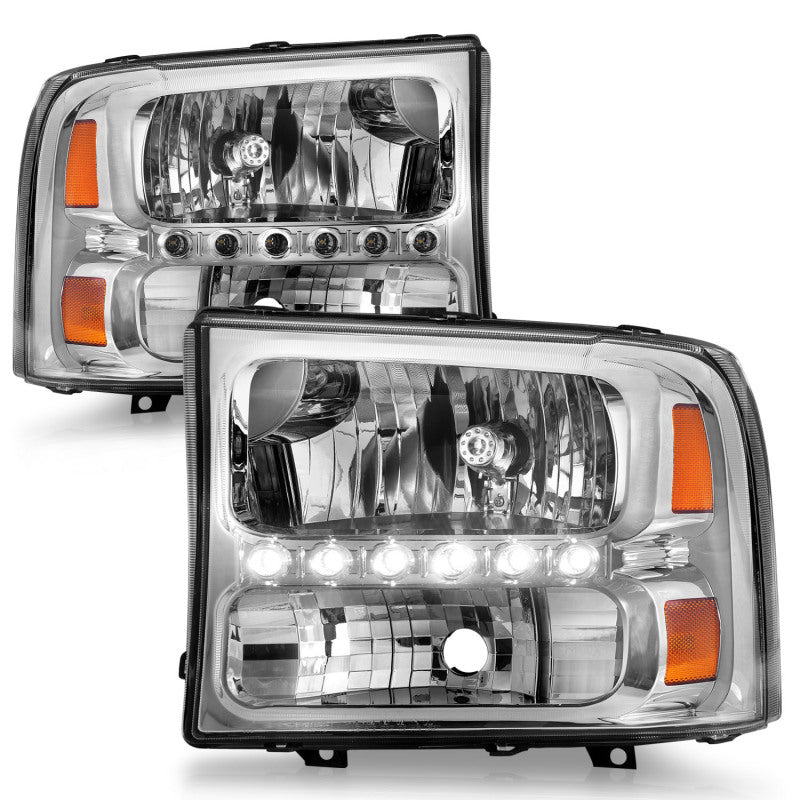 ANZO 2000-2004 Ford Excursion Crystal Headlights Chrome w/ LED 1pc - 111088