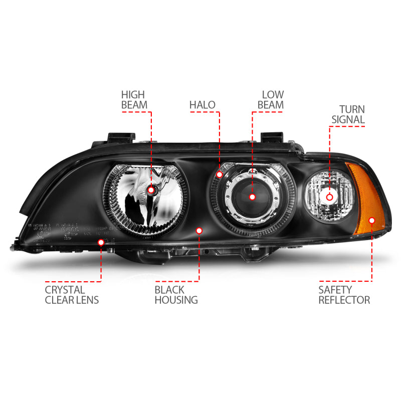 ANZO 1997-2001 BMW 5 Series Projector Headlights w/ Halo Black - 121017