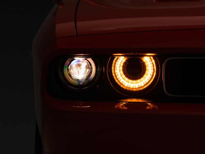 Raxiom 08-14 Dodge Challenger Halo Projctr Headlights w/Sequential Turn Signals-Blk - CH3761