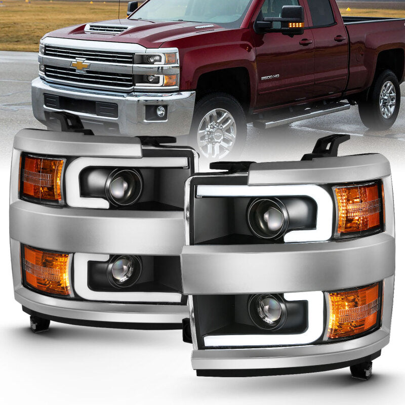 ANZO 2015-2016 Chevrolet Silverado Projector Headlights w/ Plank Style Design - 111359
