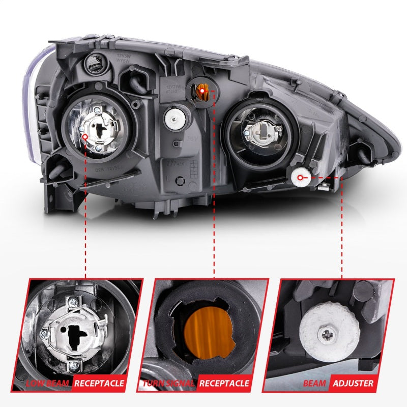 ANZO 2002-2004 Acura Rsx Crystal Headlights Black - 121209