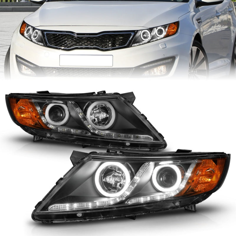 ANZO 2011-2013 Kia Optima Projector Headlights w/ Halo Black (CCFL) - 121460