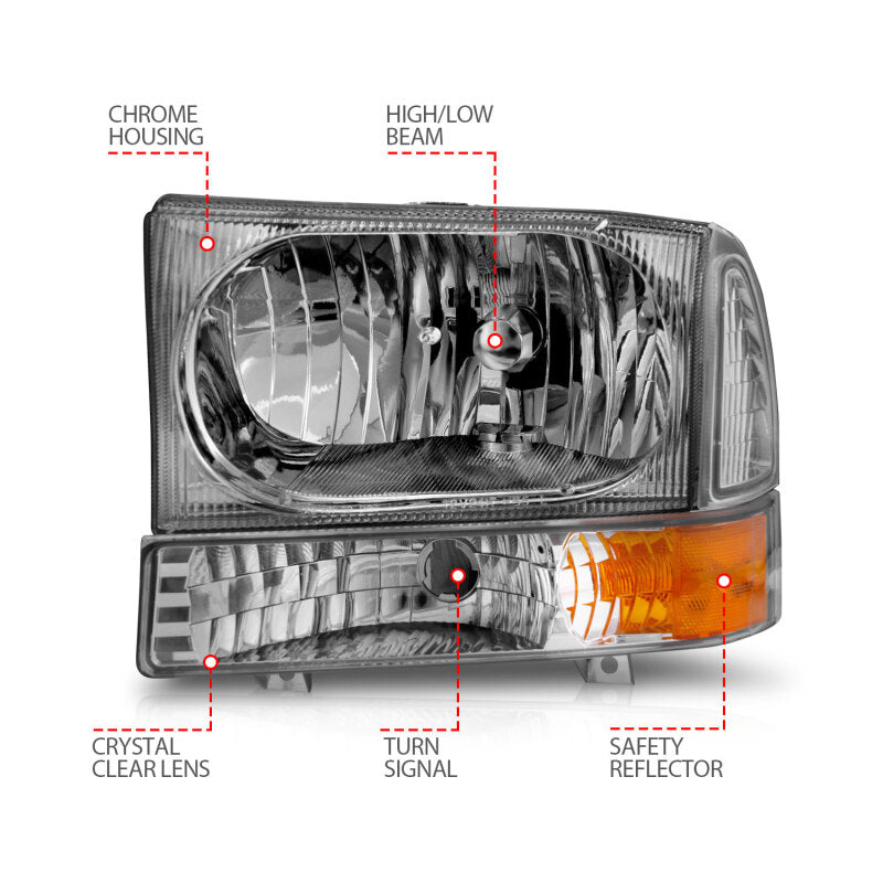 ANZO 2000-2004 Ford Excursion Crystal Headlights Chrome w/ Corner Lights - 111081