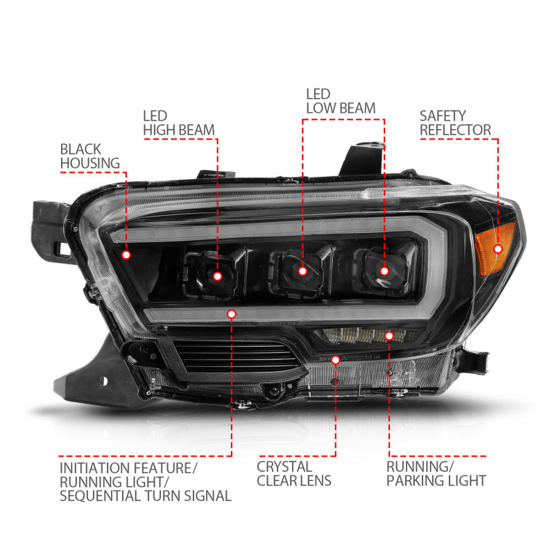 ANZO 16-22 Toyota Tacoma LED Projector Headlights w/ Light Bar - 111563