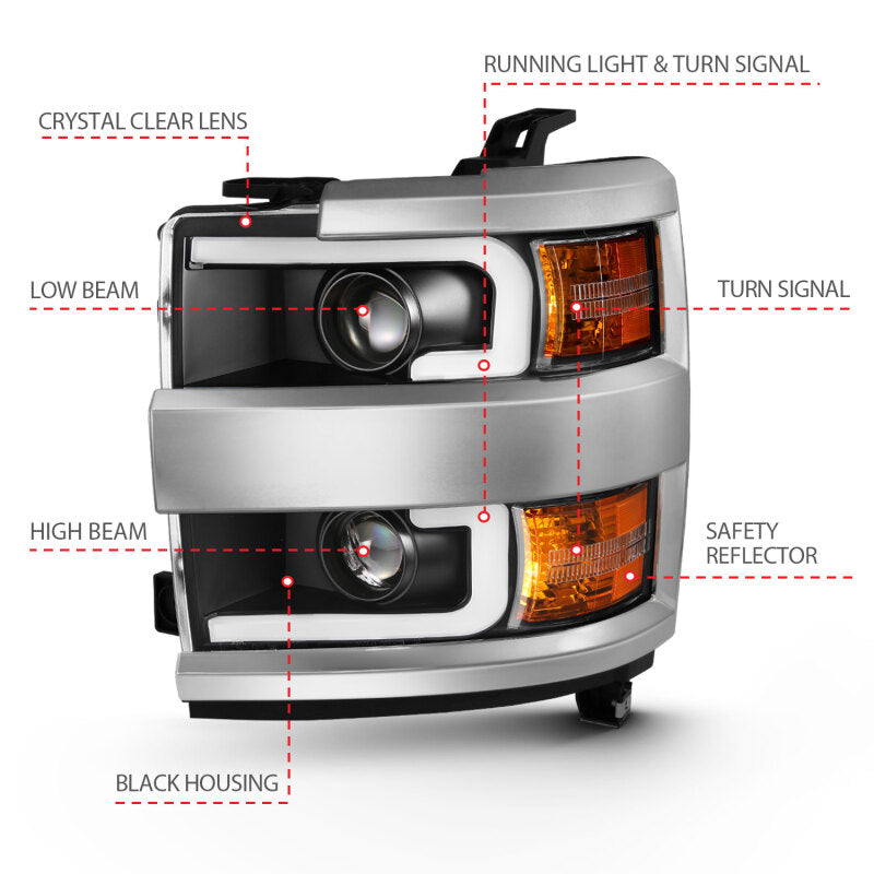 ANZO 2015-2016 Chevrolet Silverado Projector Headlights w/ Plank Style Design - 111359