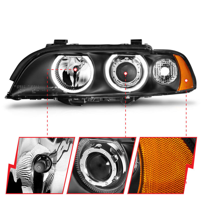 ANZO 1997-2001 BMW 5 Series Projector Headlights w/ Halo Black - 121017
