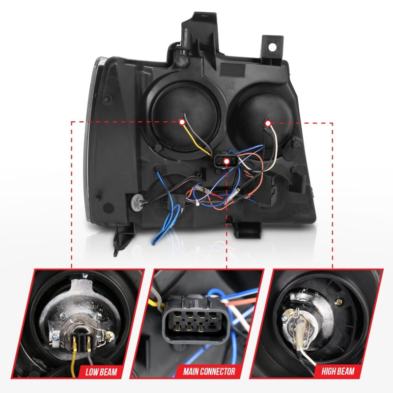 ANZO 2007-2013 Chevrolet Avalanche Projector Headlights w/ Halo Black (CCFL) - 111109