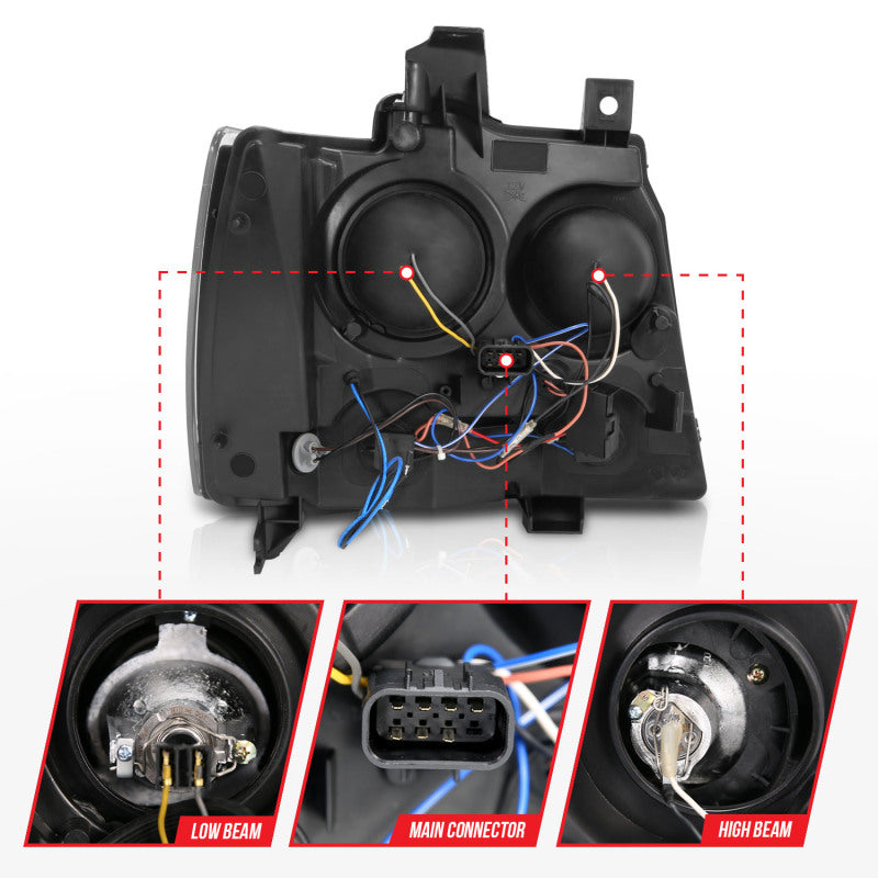 ANZO 2007-2013 Chevrolet Avalanche Projector Headlights w/ Halo Black (CCFL) - 111109