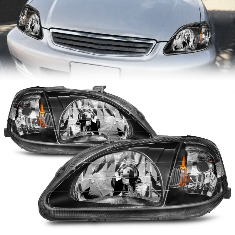 ANZO 1999-2000 Honda Civic Crystal Headlights Black - 121070