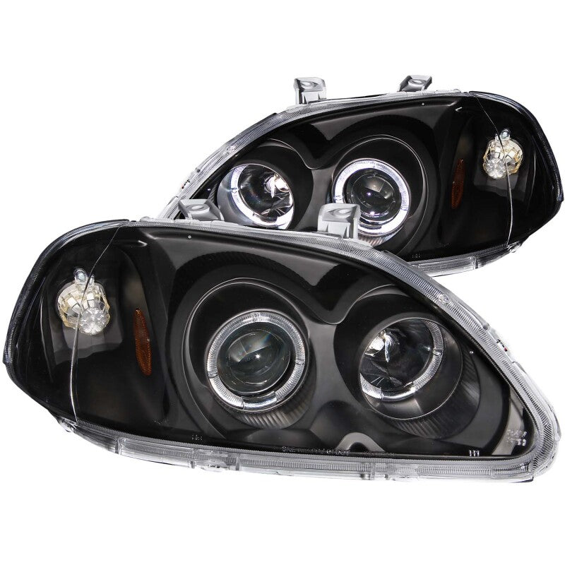 ANZO 1996-1998 Honda Civic Projector Headlights w/ Halo Black - 121068