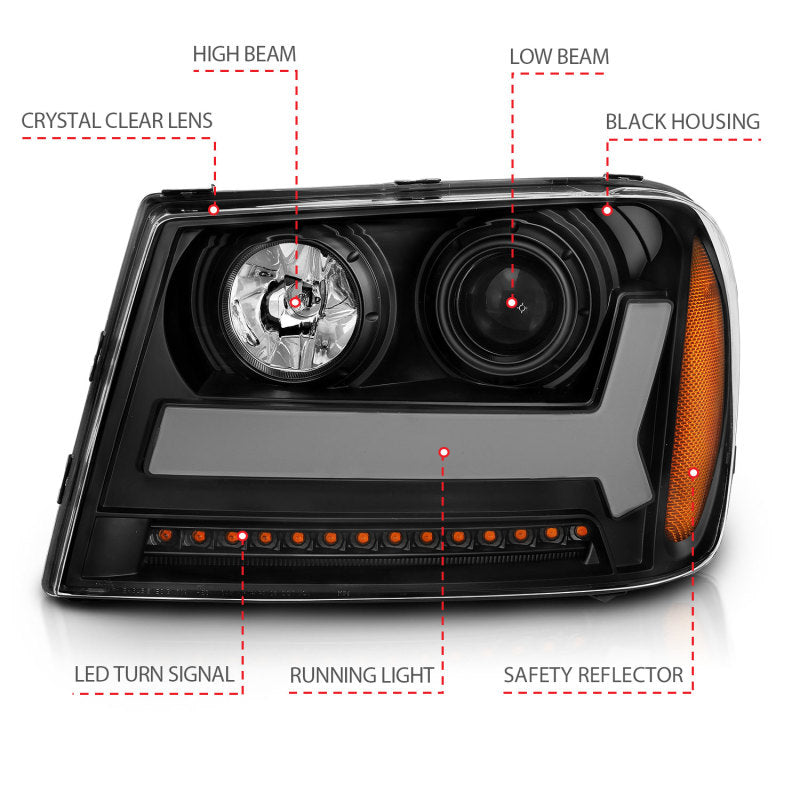 ANZO 2006-2009 Chevrolet Trailblazer Projector Headlights w/ Plank Style Design - 111390