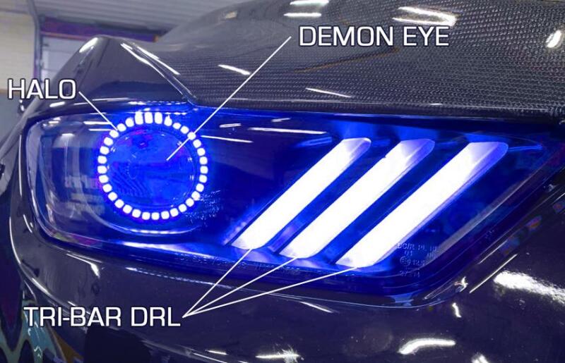 Oracle 15-17 Ford Mustang Dynamic RGB+A Pre-Assembled Headlights - Black - 8199-332
