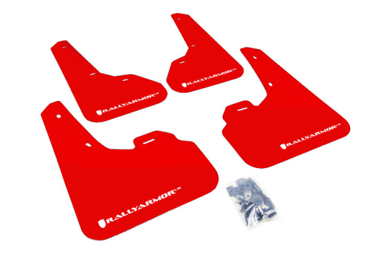 Rally Armor 10-13 Mazda3/Speed3 (Hatch/Sedan) Red UR Mud Flap w/White - MF17-UR-RD/WH