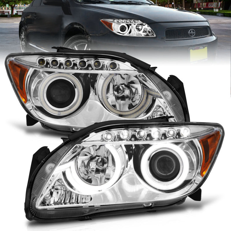 ANZO 2005-2010 Scion Tc Projector Headlights w/ Halo Chrome (CCFL) - 121120