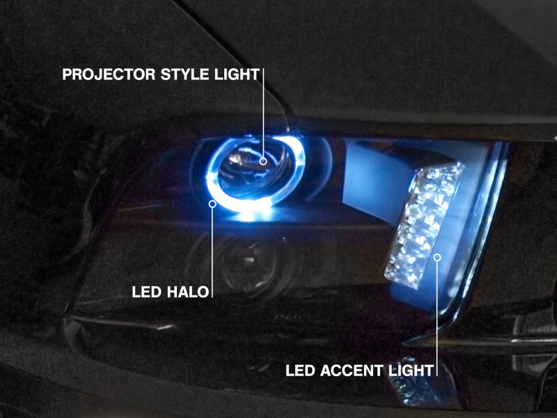 Raxiom 05-09 Ford Mustang w/ Halogen LED Halo Prjctr Headlights-Blk - 49128