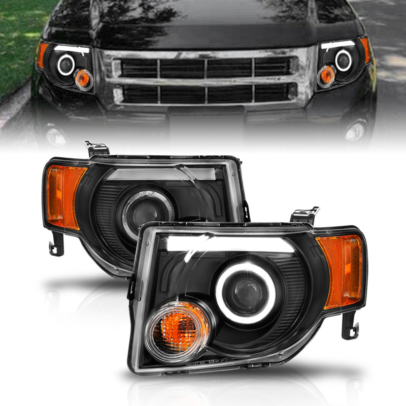 ANZO 2008-2012 Ford Escape Projector Headlights w/ Halo Black - 111355