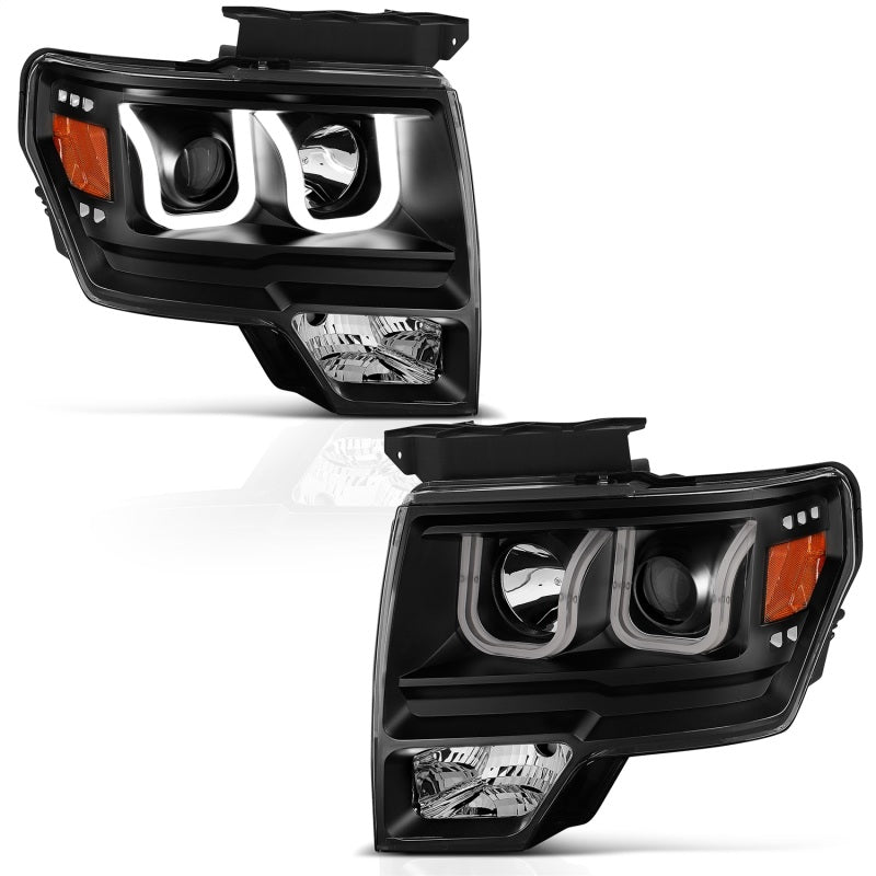 ANZO 2009-2014 Ford F-150 Projector Headlights w/ U-Bar Black - 111263
