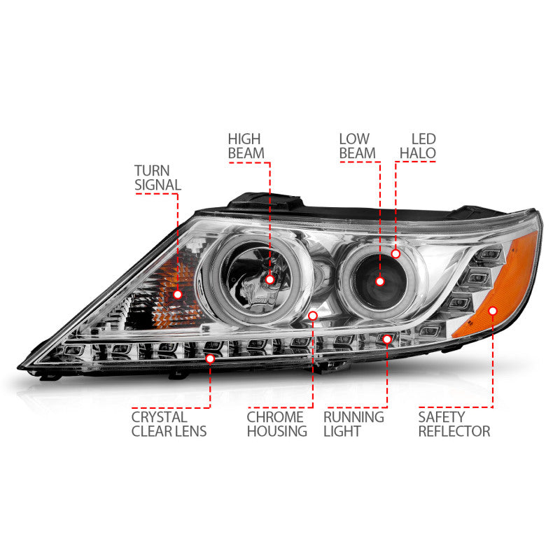 ANZO 2011-2013 Kia Sorento Projector Headlights w/ Halo Chrome (CCFL) - 111249