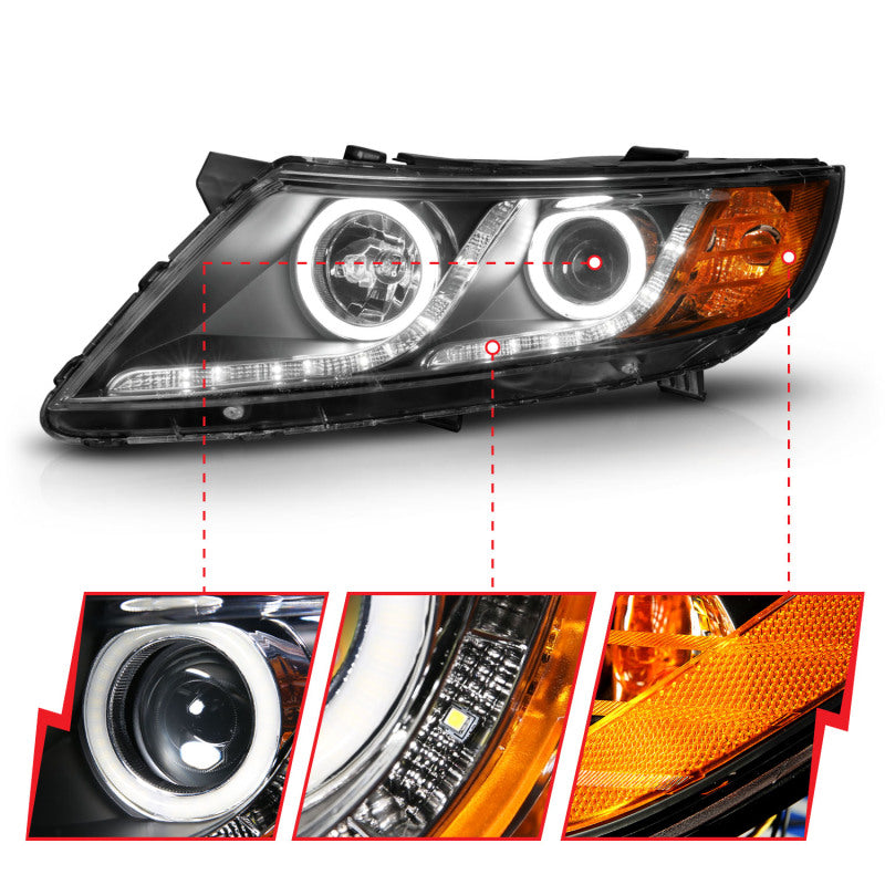 ANZO 2011-2013 Kia Optima Projector Headlights w/ Halo Black (CCFL) - 121460