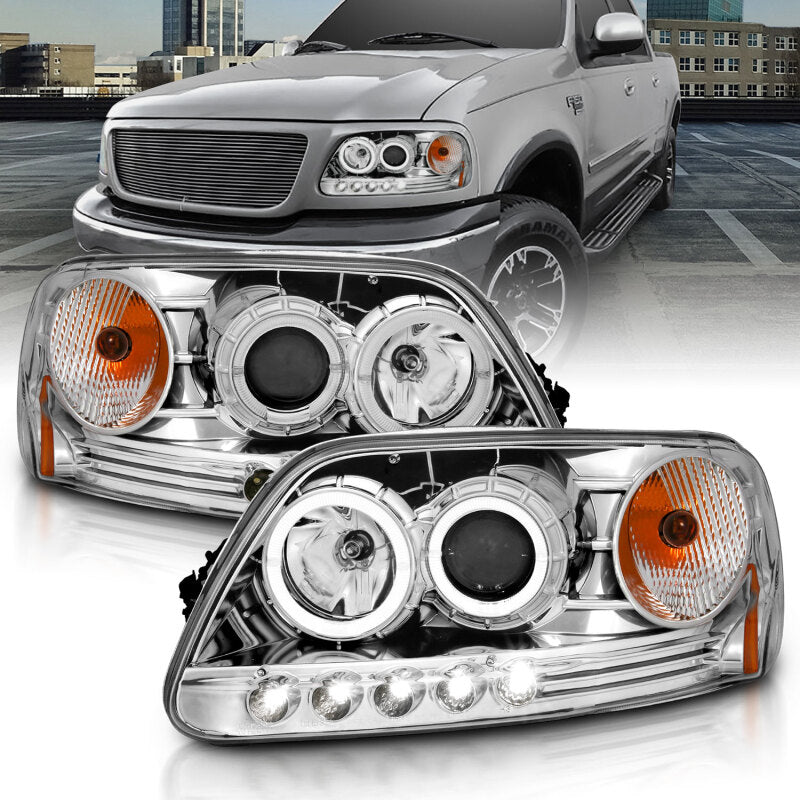 ANZO 1997.5-2003 Ford F-150 Projector Headlights w/ Halo and LED - 111032