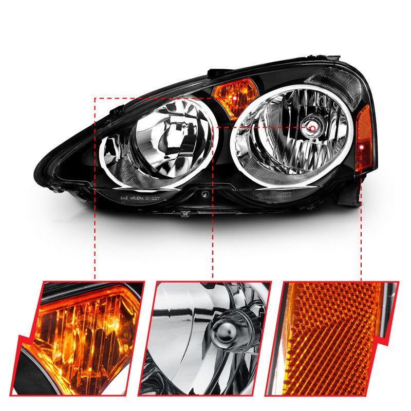 ANZO 2002-2004 Acura Rsx Crystal Headlights Black - 121209