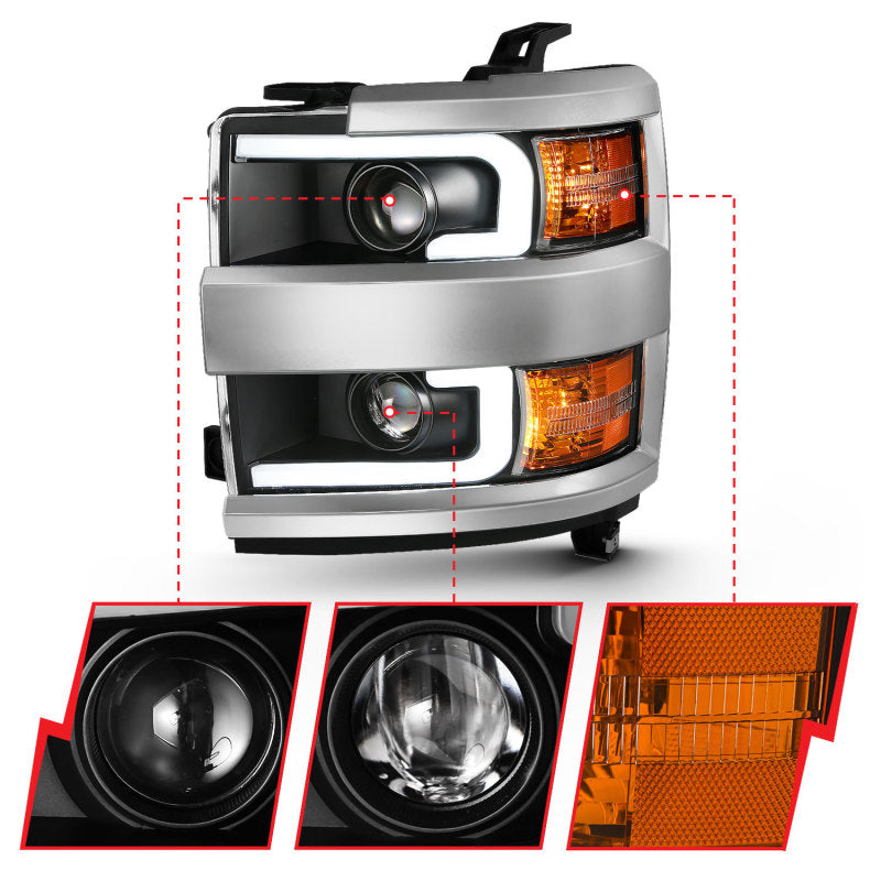 ANZO 2015-2016 Chevrolet Silverado Projector Headlights w/ Plank Style Design - 111359