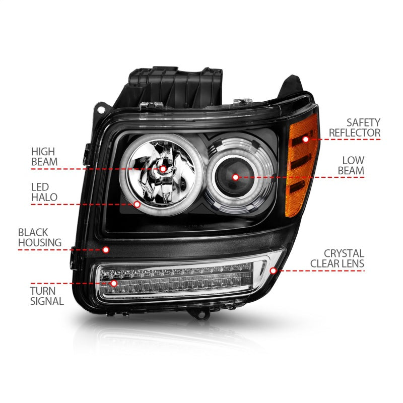 ANZO 2007-2012 Dodge Nitro Projector Headlights w/ Halo Black (CCFL) - 111145