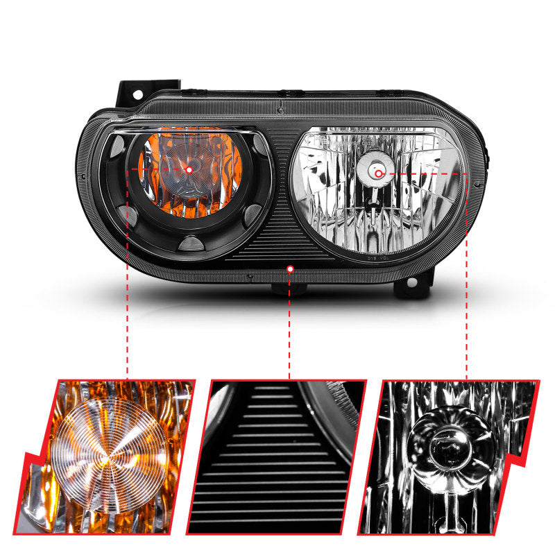 ANZO 2008-2014 Dodge Challenger Crystal Headlights Black - 121526