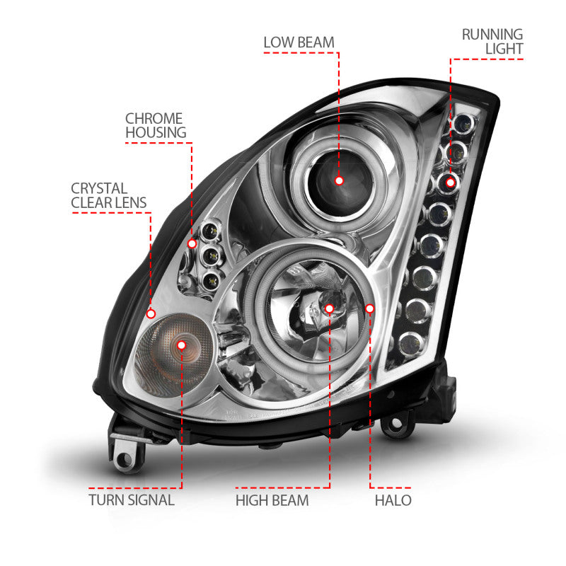 ANZO 2003-2007 Infiniti G35 Projector Headlights w/ Halo Chrome (CCFL) - 121364