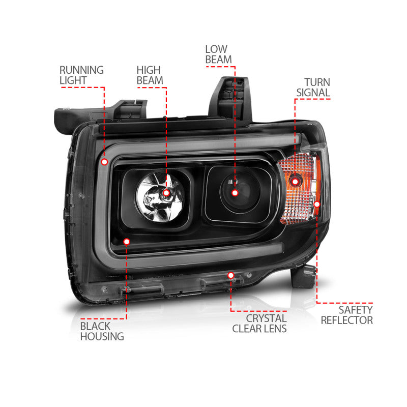 ANZO 2015+ GMC Canyon Projector Headlights w/ Plank Style Design - 111381