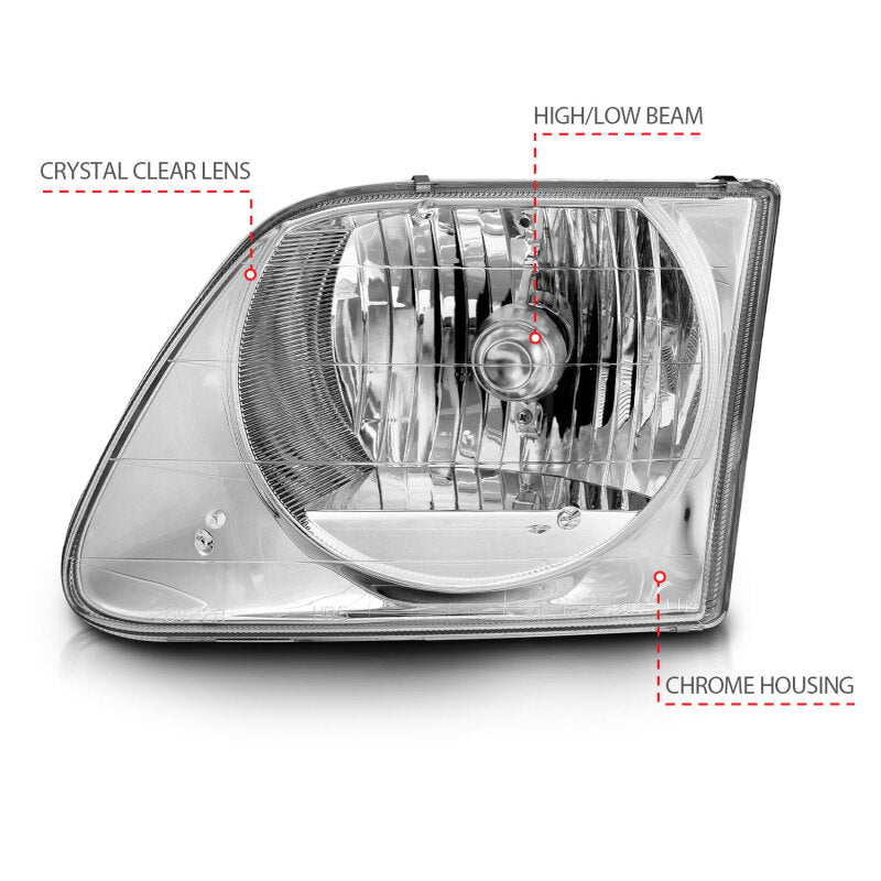 ANZO 1997-2003 Ford F-150 Crystal Headlights Chrome - 111030
