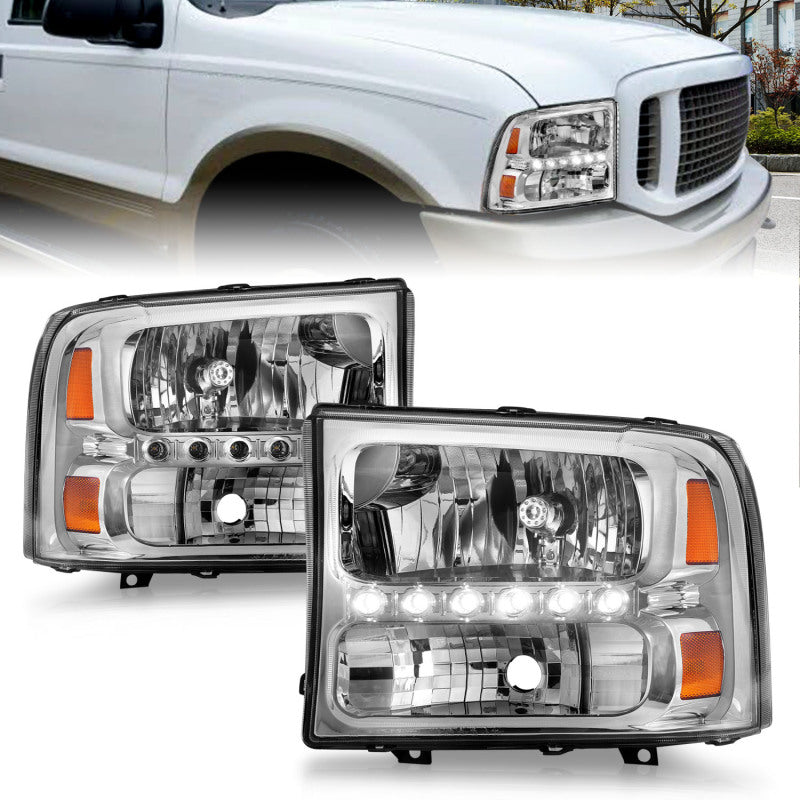 ANZO 2000-2004 Ford Excursion Crystal Headlights Chrome w/ LED 1pc - 111088