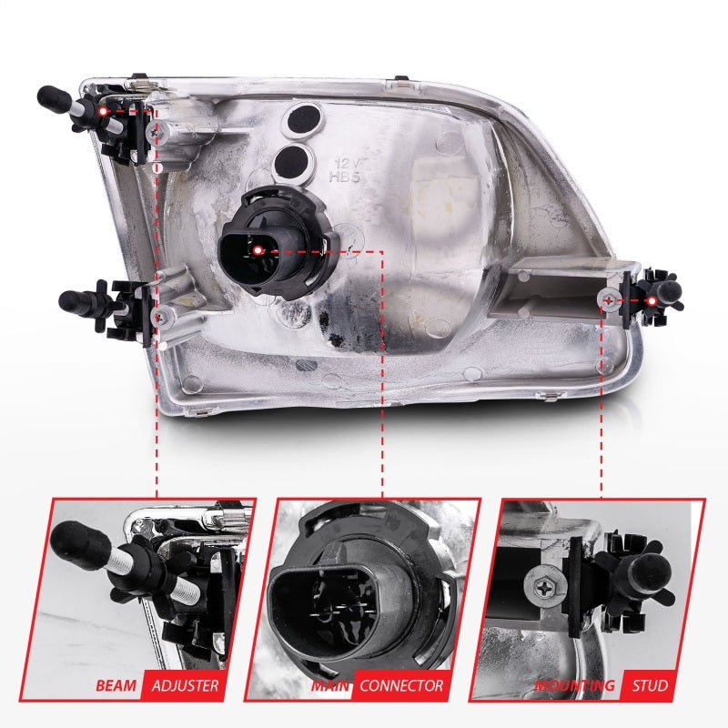 ANZO 1997-2003 Ford F-150 Crystal Headlights Chrome - 111030