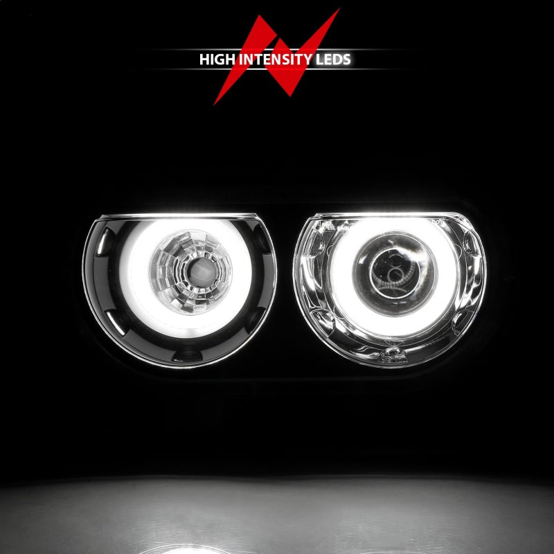 ANZO 2008-2014 Dodge Challenger Projector Headlights w/ Halo Black (CCFL) - 121308