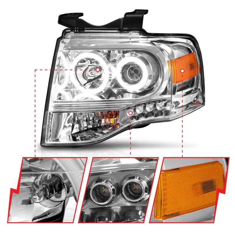 ANZO 2007-2014 Ford Expedition Projector Headlights Chrome - 111114