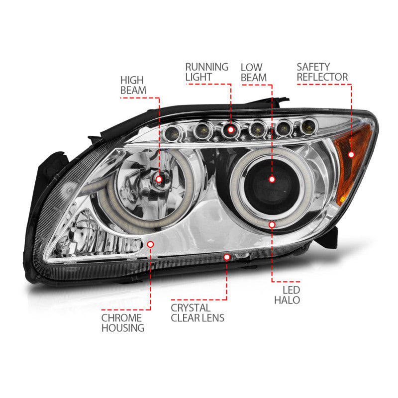 ANZO 2005-2010 Scion Tc Projector Headlights w/ Halo Chrome (CCFL) - 121120