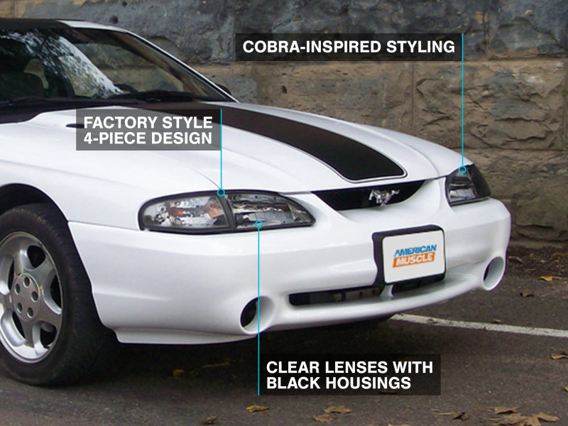 Raxiom 94-98 Mustang Axial Series Cobra Style Headlights- Black Housing - 49050