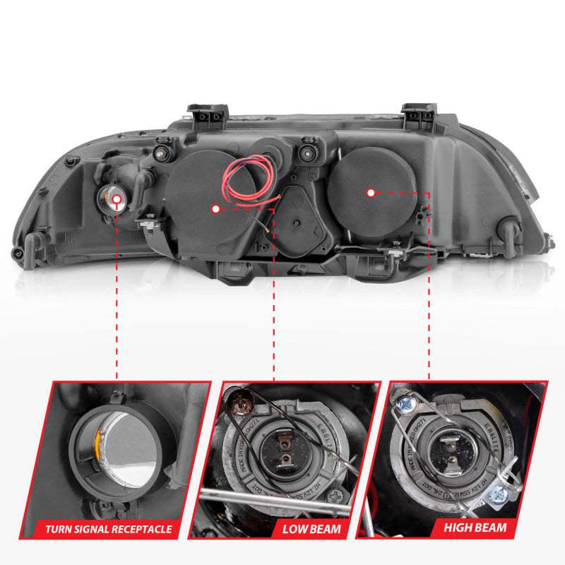 ANZO 1997-2001 BMW 5 Series Projector Headlights w/ Halo Black - 121017