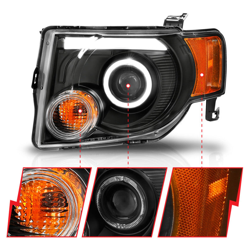 ANZO 2008-2012 Ford Escape Projector Headlights w/ Halo Black - 111355