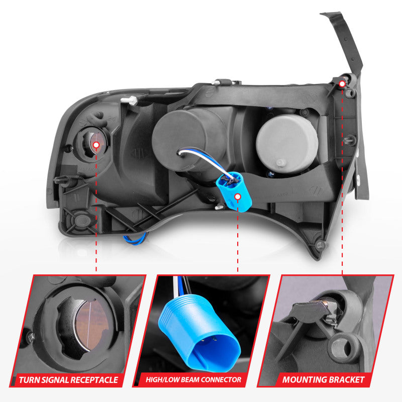 ANZO 1994-2001 Dodge Ram Crystal Headlights Black w/ LED - 111205