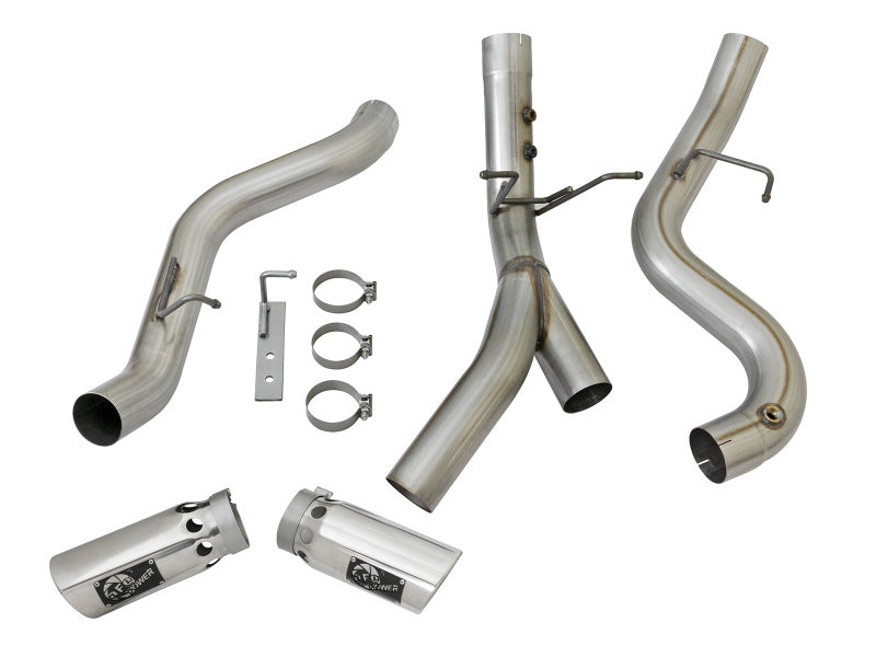 aFe Large Bore-HD 4in 409-SS DPF-Back Exhaust w/Dual Polished Tips - 49-44086-P