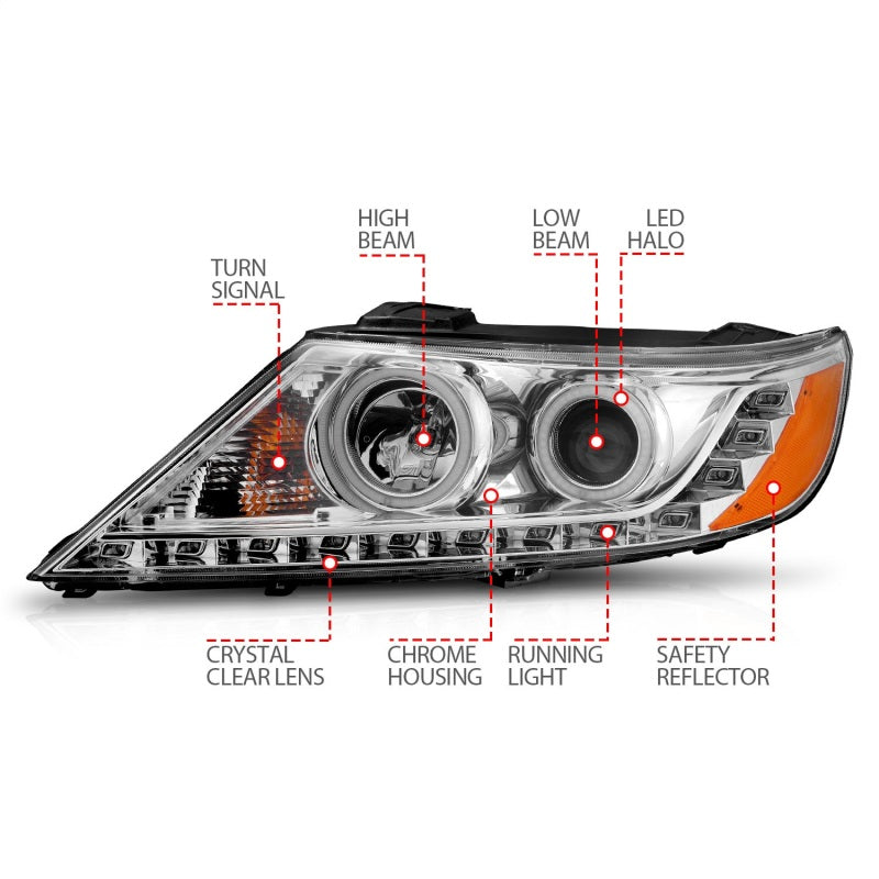 ANZO 2011-2013 Kia Sorento Projector Headlights w/ Halo Chrome (CCFL) - 111249