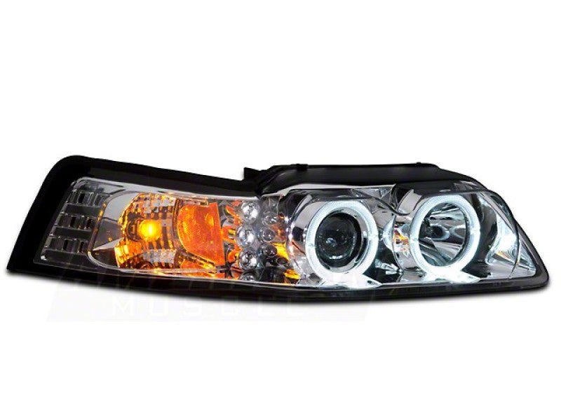 Raxiom 99-04 Ford Mustang Dual LED Halo Projector Headlights- Chrome - 49114