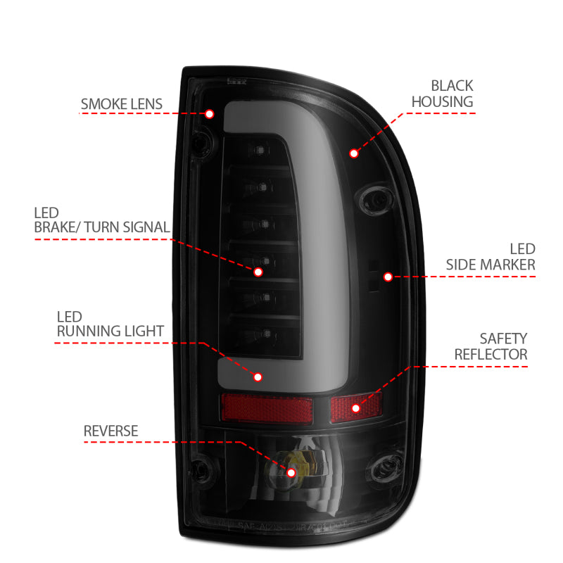 ANZO 1995-2000 Toyota Tacoma LED Taillights Black Housing Smoke Lens - 311354