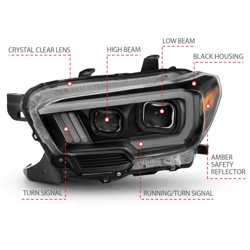 ANZO 2016-2017 Toyota Tacoma Projector Headlights w/ Plank Style Switchback - 111397