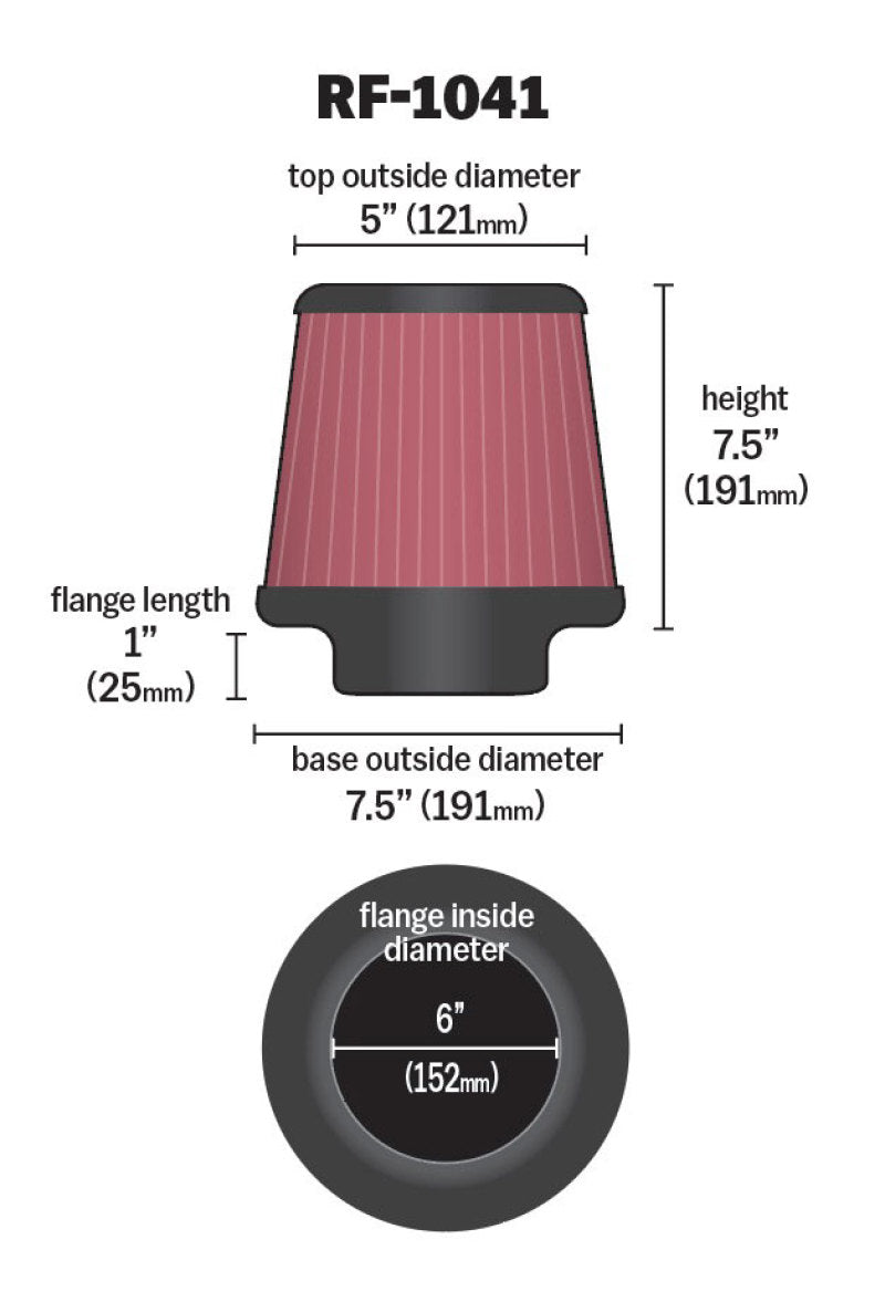 K&N Round Tapered Universal Air Filter 6 inch Flange 7 - RF-1041