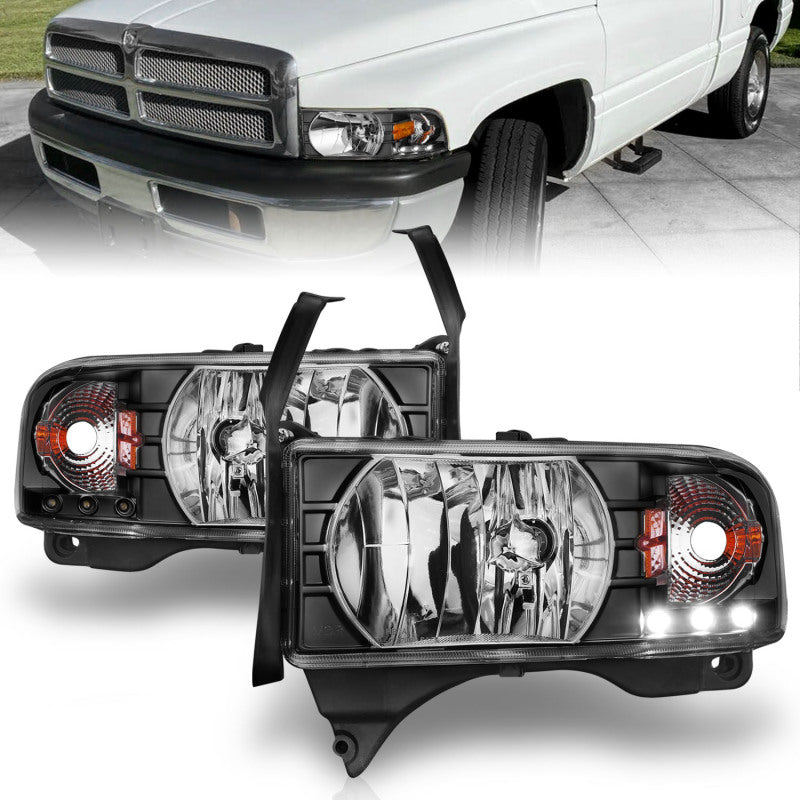 ANZO 1994-2001 Dodge Ram Crystal Headlights Black w/ LED - 111205