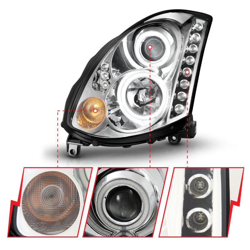 ANZO 2003-2007 Infiniti G35 Projector Headlights w/ Halo Chrome (CCFL) - 121364