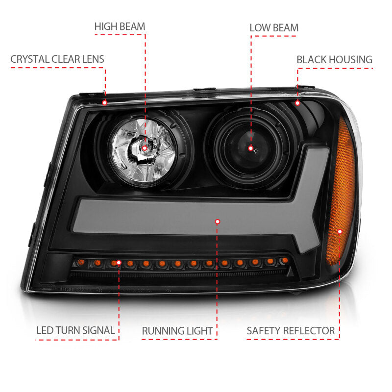 ANZO 2006-2009 Chevrolet Trailblazer Projector Headlights w/ Plank Style Design - 111390
