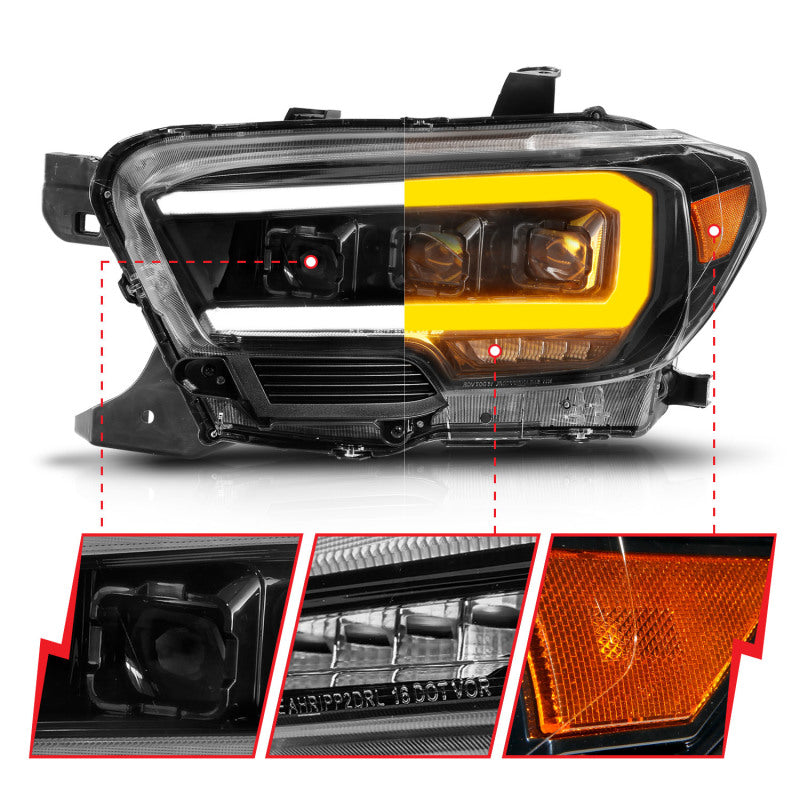 ANZO 16-22 Toyota Tacoma LED Projector Headlights w/ Light Bar - 111563